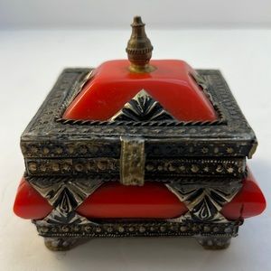 Vintage Tibetan Jewelry Ritual Box Coral Antique Keepsake Boho Home Decor